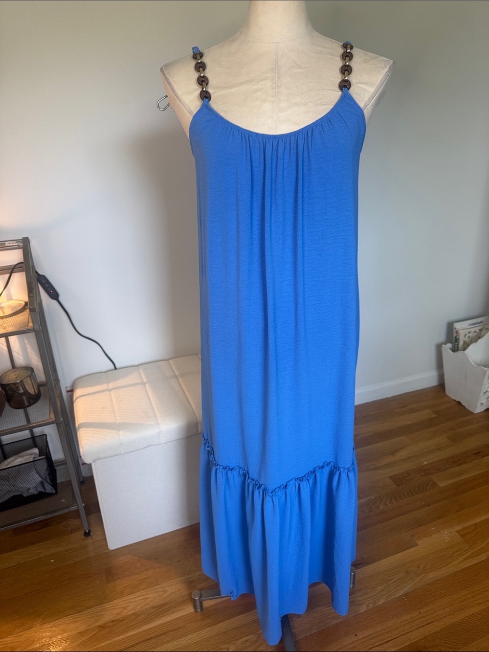 Bebe Blue Maxi Dress with Bead Strap Detail
